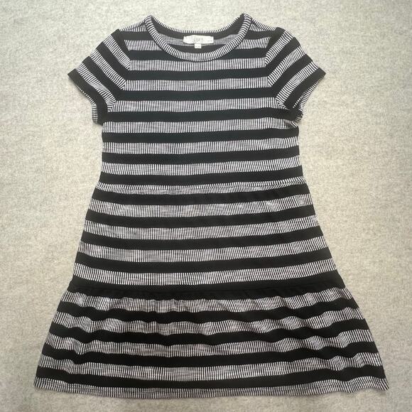 LOFT Petite MP Ribbed Knit Stripe Short Sleeve Dress Black White - Picture 1 of 5
